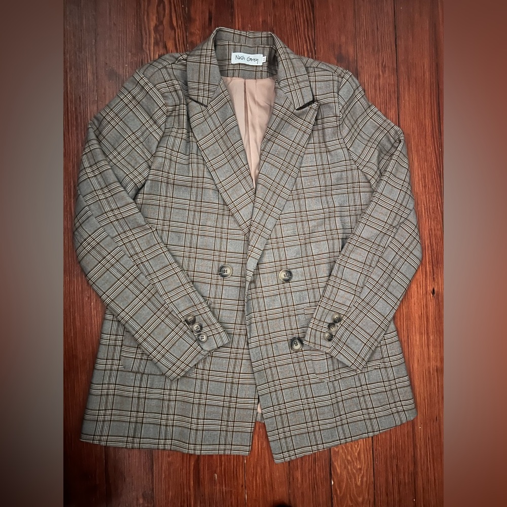 Women’s Grey and Brown Plaid Blazer